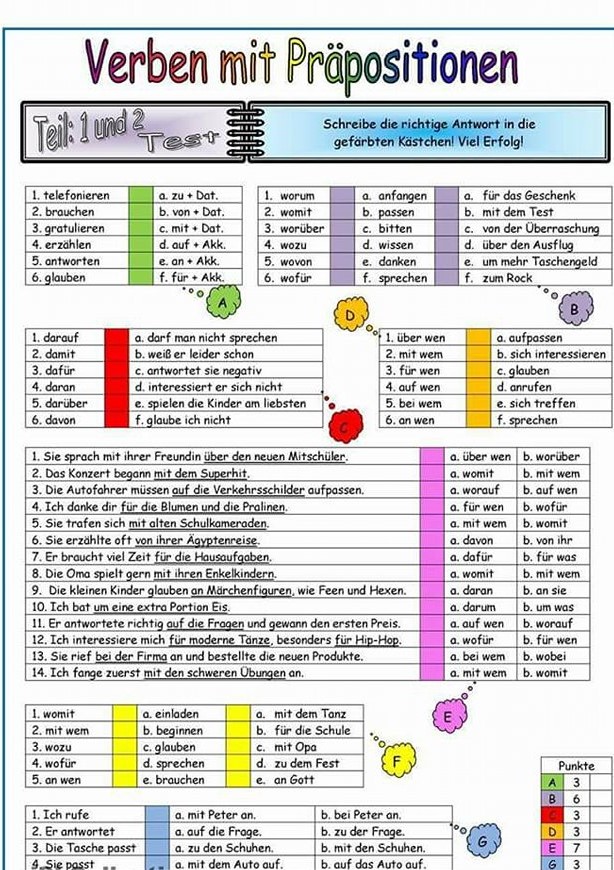Verben Mit Präpositionen - Deutsch - Viel Spass