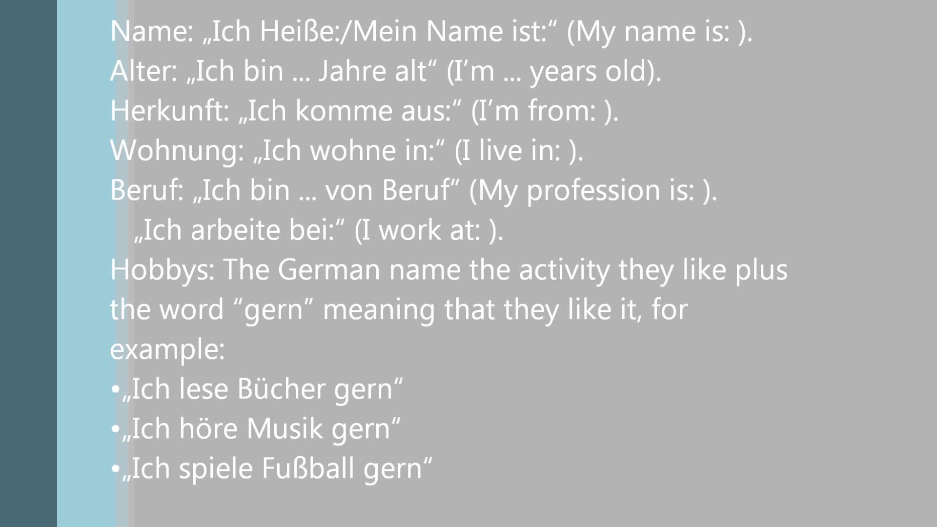Name, Alter, Herkunft, Deutsch Viel Spass