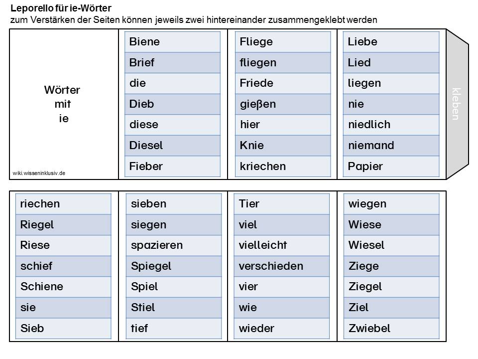 Wörter mit ie (i und ie - Unterscheiden) * Materialien Grundschule.