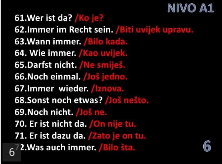 6 - 100 rečenica najkraćih na njemačkom jeziku sa prevodom. 6