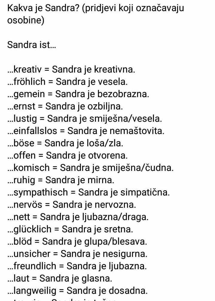 sandra ist - Kakva je Sandra? (pridjevi koji označavaju osobine)